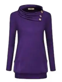 Miusey Purple Cowl Neck Raglan Long Sleeve Tunic Sweatshirt with Pockets Medium