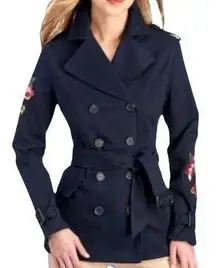 THIRD LAYER Floral Embroidered Trench Coat Size M