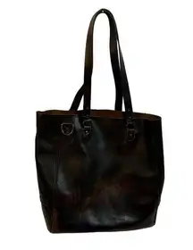 Fossil Heavy Glove Leather Black Distressed Large Tote Bag Unlined Double Handle