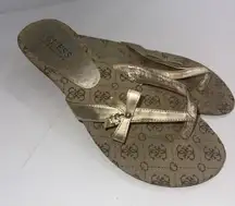 Vintage Y2K GUESS Logo Sandals Wedge Charmed Gold Designer Trendy Shoe 7.5M Read