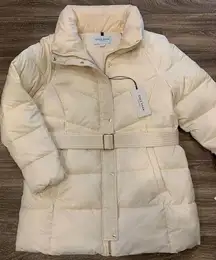 Cole Haan NWT Puffer Coat.  Size: XL.  Gold tone zippers and buttons.  Belted