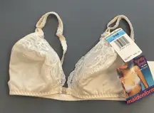 Vintage Maidenform Sweet Classic Bra 34B Ivory Lace Wireless Front 6848 New