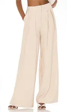 House of Harlow Beige Satin Wide Leg Trousers