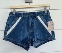 Free People Women’s 25 Sweet Surrender Crochet Denim Shorts  NWT