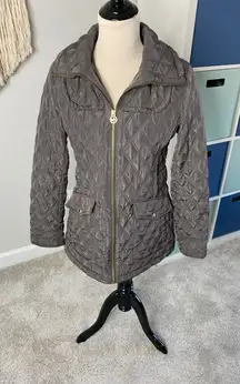 Michael Kors Taupe Tan Brown Quilted Barn Chore Coat Puffer Jacket Small