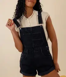 Free People Ziggy Shortalls Black Denim Overalls Shorts Size M