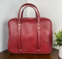 Vintage Red Three Star Travel Carry On Luggage  Overnight Bag Large Tote Diaper