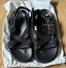 Black Sandals with Gold Accents