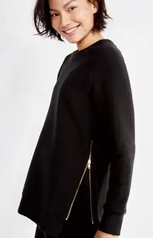 Varley Black Textured Knit Sweatshirt Gold Zipper Detail Athleisure Everyday‎