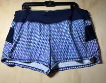 Athleta Women’s Running Shorts XL –Geometric Print, Phone Pockets, Zip Waistband