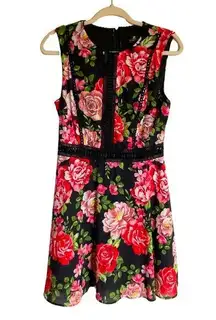 Disney  Princess | Whimsigoth Black & Pink Floral Crochet Trim Skater Dress | M