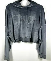 Juicy Couture Sleep Hoodie Large Gray Velour Pullover Crop‎ Top Y2K Nostalgic