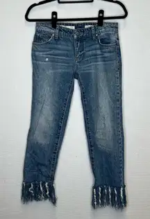 Pilcro and the Letterpress| 24 Blue Cropped Fringe Hem Jeans‎