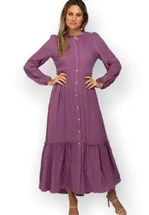 Listicle Plum Ruffle Neck Button Front Maxi Dress