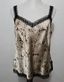 Nine West Beige & Black Floral Beaded Silk Blend Camisole Size 14