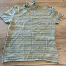 Akris Women’s Green Blue Striped Short Sleeve Cashmere Silk Sweater Size 10