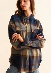 Plaid Button-Up Shirt - Blue and Brown