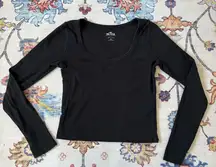 Hollister Black Ribbed Scoop Neck Long Sleeve T-Shirt Basic Large