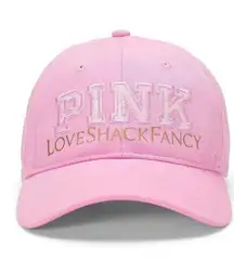 PINK × LoveShackFancy NWT logo bubblegum baseball cap sold out classic