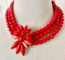 Sugarfix red multi strand flower statement necklace