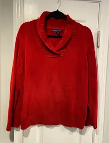 Karen Scott Size L Red Shawl Neck Soft Chenille Knit Pullover Swsater