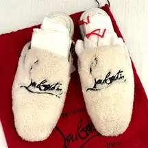 Christian Louboutin Navy Coolito Donna Flat White Slides size 37.5 w dust bags