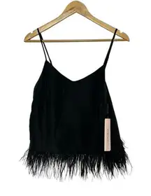 AQUA Black Feather Trim Camisole Top Women's Size Small New $68