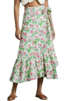 Hill House The Mirabel Skirt Pink Roses Wrap Midi Cotton XS New