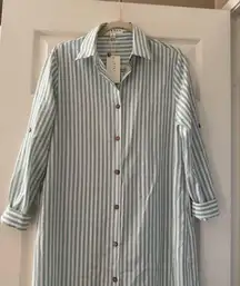 BNWT Big Hit Fashion Woven Stripe Print Button-Down Maxi Dress Green