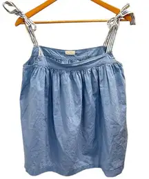 Lake Pajamas Blue Cotton Tie-Strap Tank Top Coastal Preppy Lounge Coquette Cozy