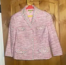 4-Pocket Pink Tweed Knit Multi Polka Dot Blazer Barbie Core EUC 2P