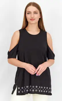 Michael Kors Blouse Silver Grommet Black Cold Shoulder Shirt Size Women's Medium