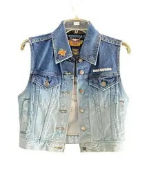Harley Davidson Blue Motorcycle Button Up Ombré Denim Vest Size XS