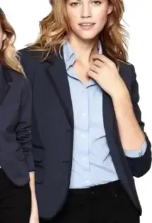 Gap The Academy Ponte Blazer Jacket Women's 8 Navy Blue Black Trim Career Formal