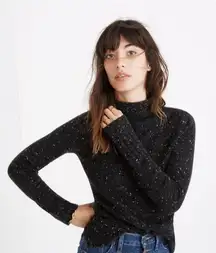Madewell Wool Blend Mock Neck Sweater Black W/ White Boucle Donegal Inland Sz S
