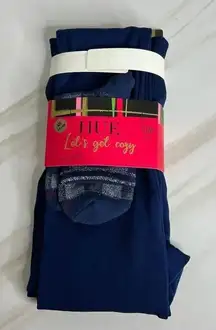 Hue Legging & Sock Set Navy Blue Let's Get Cozy Size S/M Fleece Lined