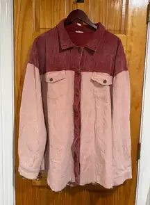 POL Colorblock Corduroy Shacket Pink Rust Frayed Hem Oversized XL