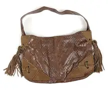 JESSICA SIMPSON Brown Faux Leather Reptile Tassle Shoulder Bag Purse