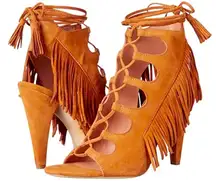 Sigerson Morrison Marita designer boho 
Heel spring Sandal,Fringed / Suede