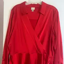 A New Day RED DRAPED WRAP DRESS LONG SLEEVE DRESS SIZE XL