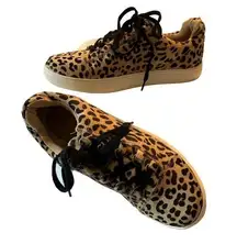 Coconuts Relay Sneaker Womens 8 Leather Real Fur Animal Print Lace Up Comfort