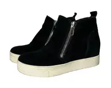 Black Suede Zip Wedge Platform Casual Sneaker Size 6