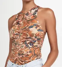 NWT ALC Adley Ruched Tank Sz Large Orange Paisley Stretch Jersey Revolve Shopbop