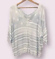 POL 3/4 Sleeve  Lightweight Blue & White Star Oversized Sweater - size small