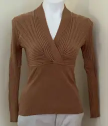 INC Warm Toffee V-Neck Crossover Ribbing & Subtle Pull Over Sweater Sz M