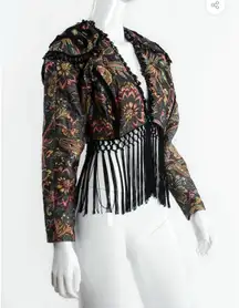 Vtg BEAUJON PARIS Women's XS Matador Tapestry Floral Short Jacket With Fringe