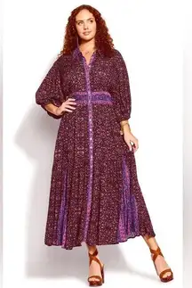 City Chic Purple Starling Reine Evie Boho Floral Maxi Dress Size 18