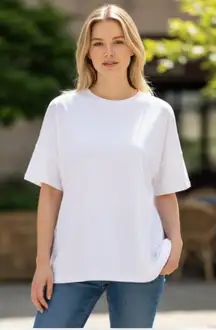 NWT Eileen Fisher Jersey Crewneck Boxy T-Shirt Small, WHITE Oversized