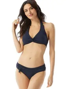 Kate Spade Knotted Palm Beach Halter Bikini Set Swimsuit Size Small Navy Blue‎