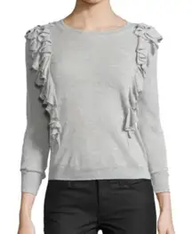 Rebecca Taylor Sweater Womens Gray Ruffle Open Knit Pullover Size‎ Medium
